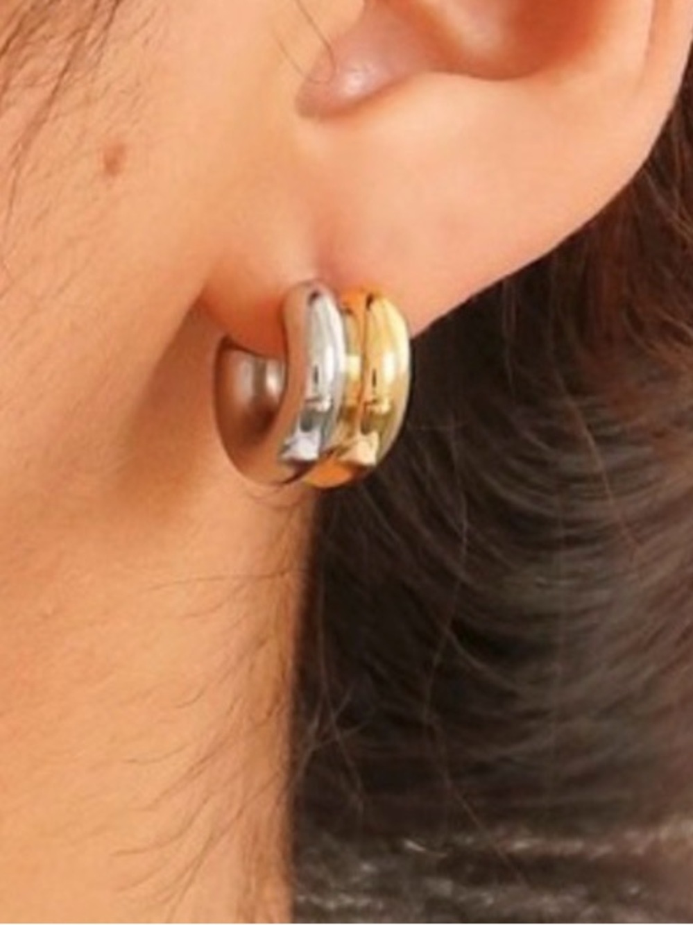 Two Tone Double C Hoop Earrings (7555) - Picture 2 of 4
